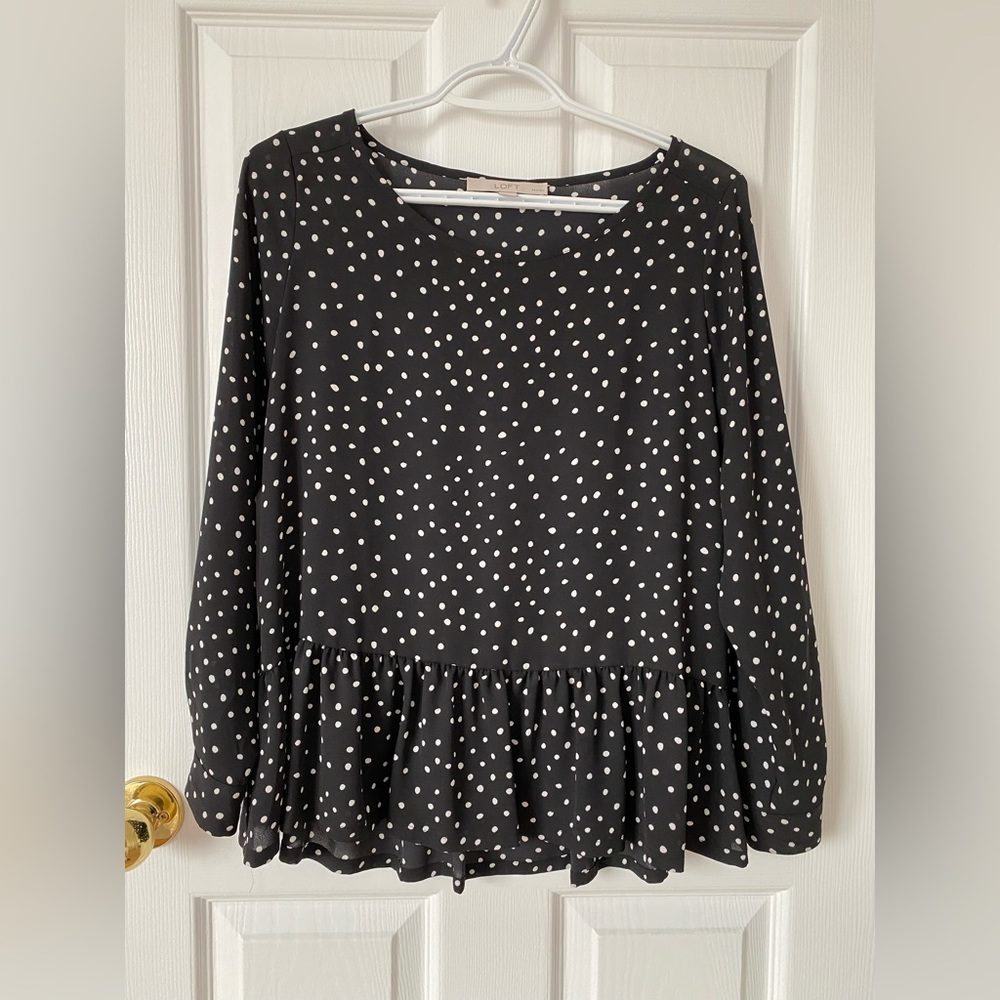 Loft blouse polkadots peplum size petite xs